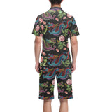 Dragons flower pattern Men's V-Neck Short Pajama Set