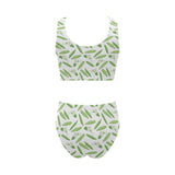 Green Peas Pattern Print Design 04 Chest Bowknot High Waisted Bikini Swimsuit
