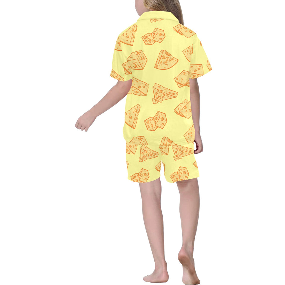 Cheese design pattern Kids' Boys' Girls' V-Neck Short Pajama Set