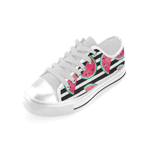 Watercolor paint textured watermelon pieces Men's Low Top Shoes White