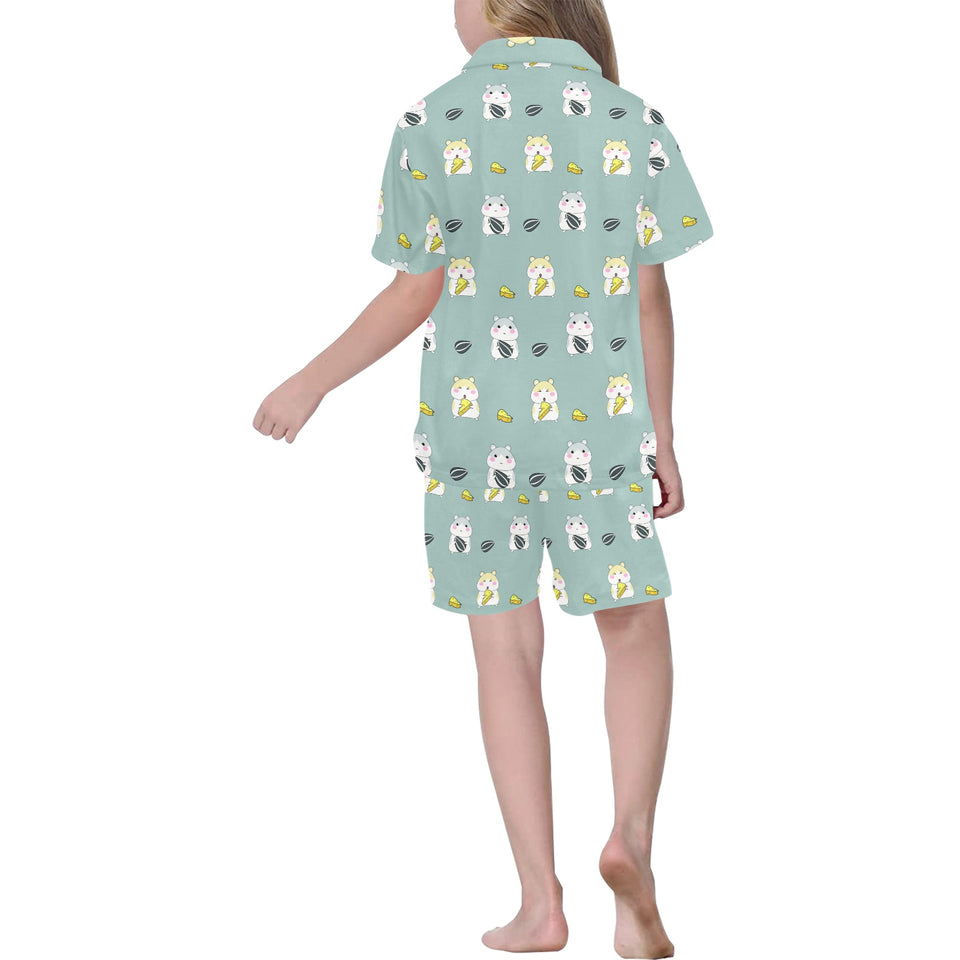 Cute hamster cheese pattern Kids' Boys' Girls' V-Neck Short Pajama Set