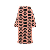 Lips Pattern Print Design 02 Blanket Robe with Sleeves