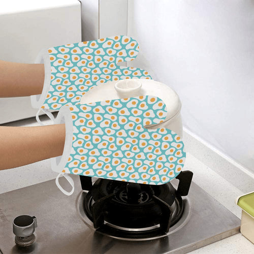 Fried Eggs Pattern Print Design 04 Heat Resistant Oven Mitts