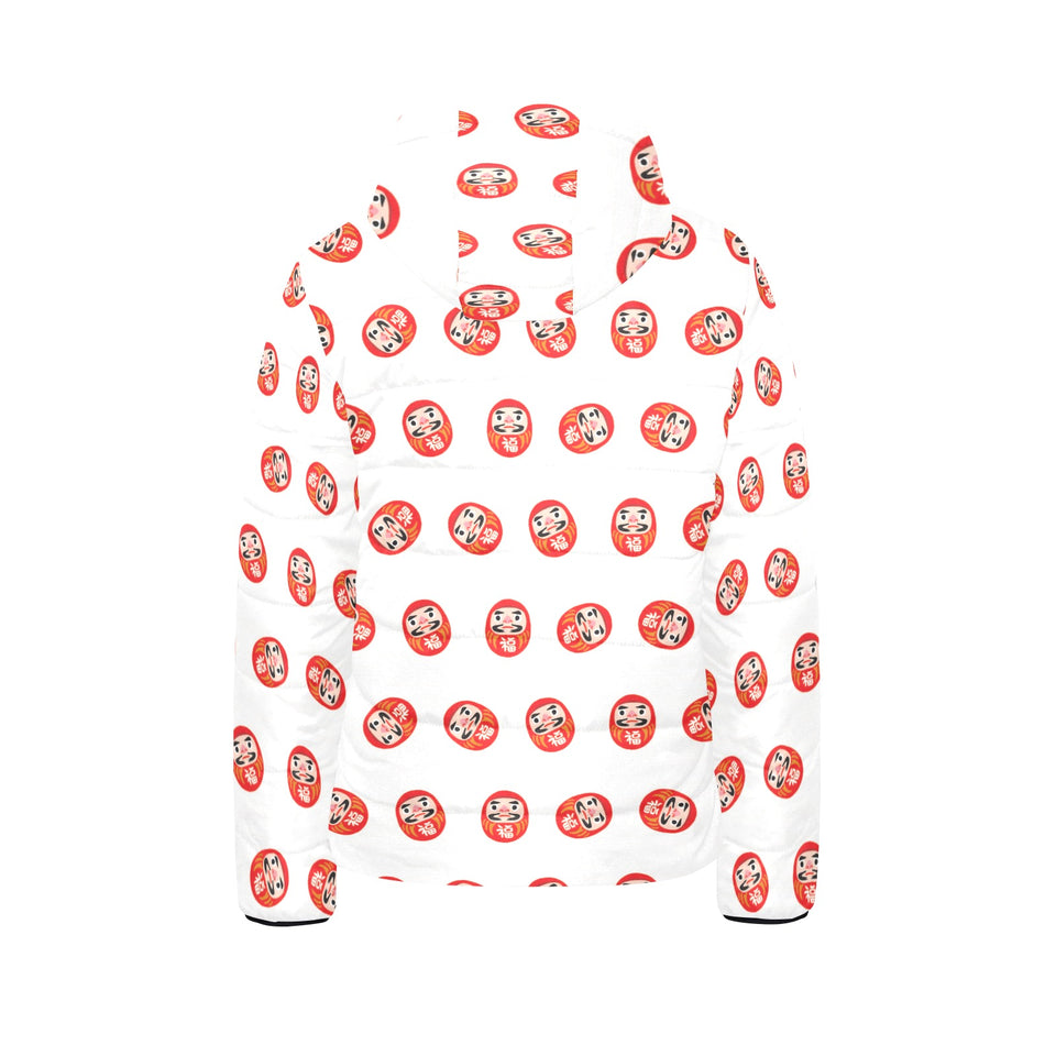 Daruma japanese wooden doll pattern Kids' Boys' Girls' Padded Hooded Jacket
