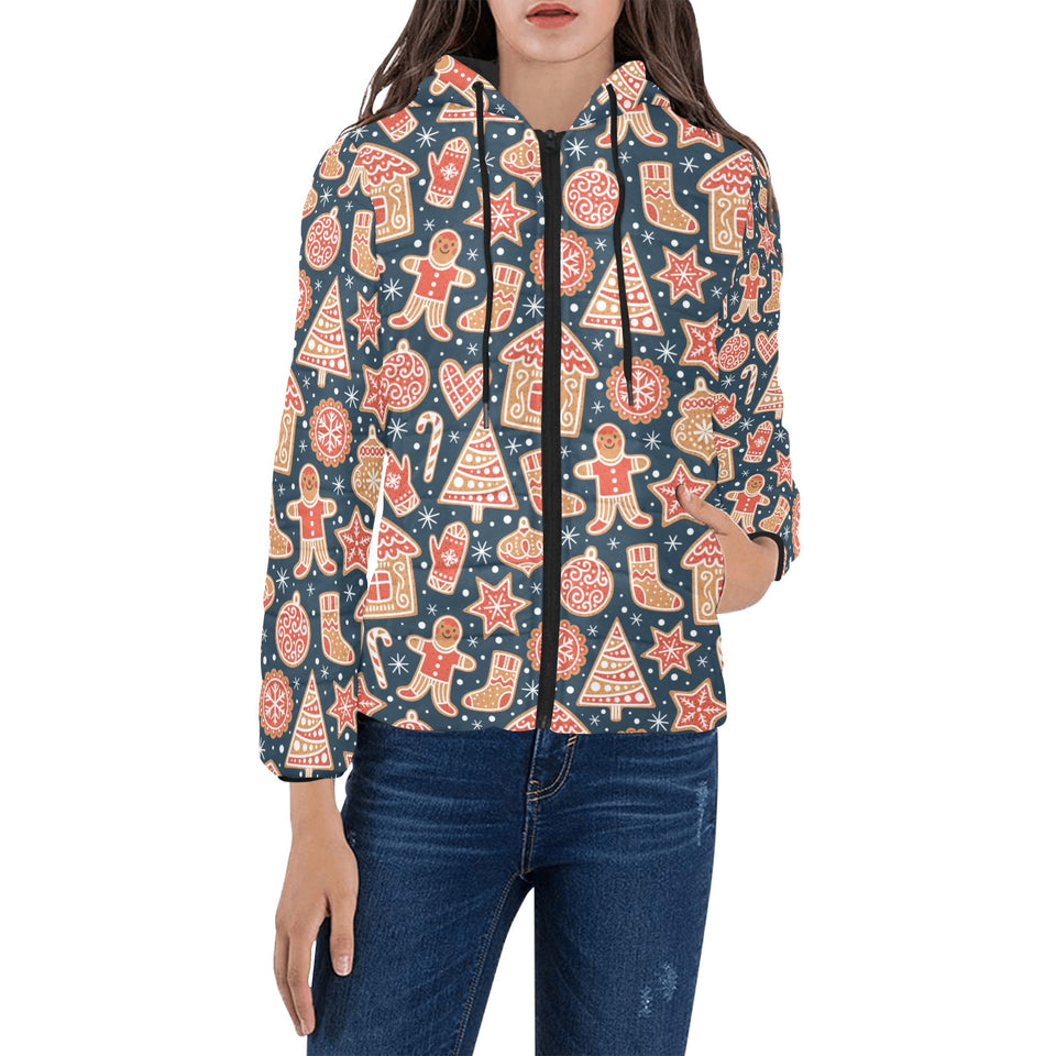 Christmas gingerbread cookie pattern Women's Padded Hooded Jacket