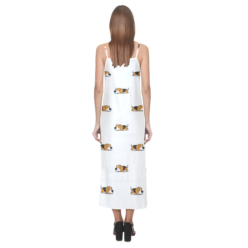 Cute beagle dog sleeping pattern V-Neck Open Fork Long Dress