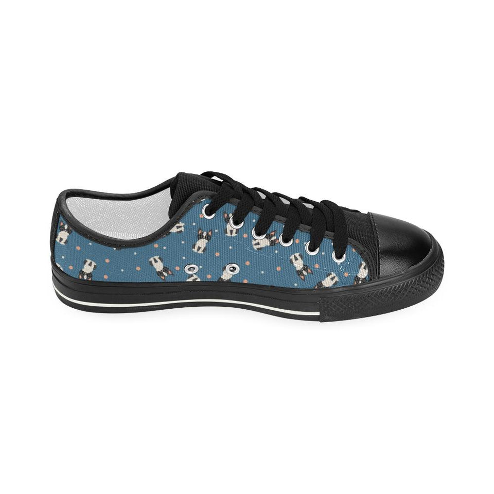 Cute boston terrier dog spattern Kids' Boys' Girls' Low Top Canvas Shoes Black