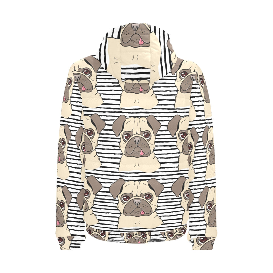 Happy pug pattern Men's Padded Hooded Jacket