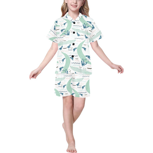 Crocodile diver pattern Kids' Boys' Girls' V-Neck Short Pajama Set
