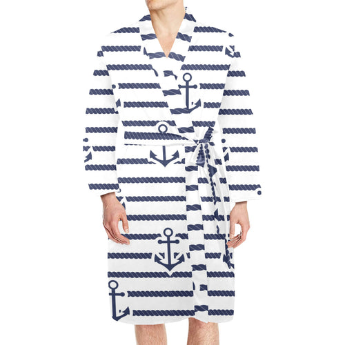 Anchor rope nautical pattern Men's Long Sleeve Belted Night Robe