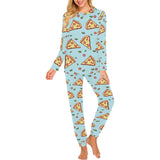 Hand drawn pizza blue background Women's All Over Print Pajama Set