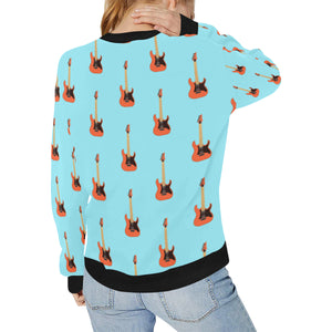 electric guitar pattern light blue background Women's Crew Neck Sweatshirt