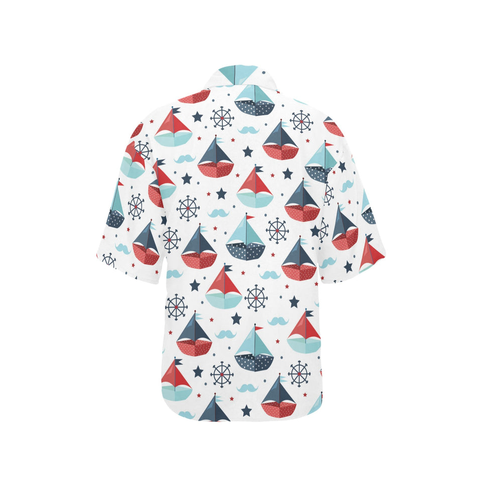 Cute color paper sailboat pattern Women's All Over Print Hawaiian Shirt