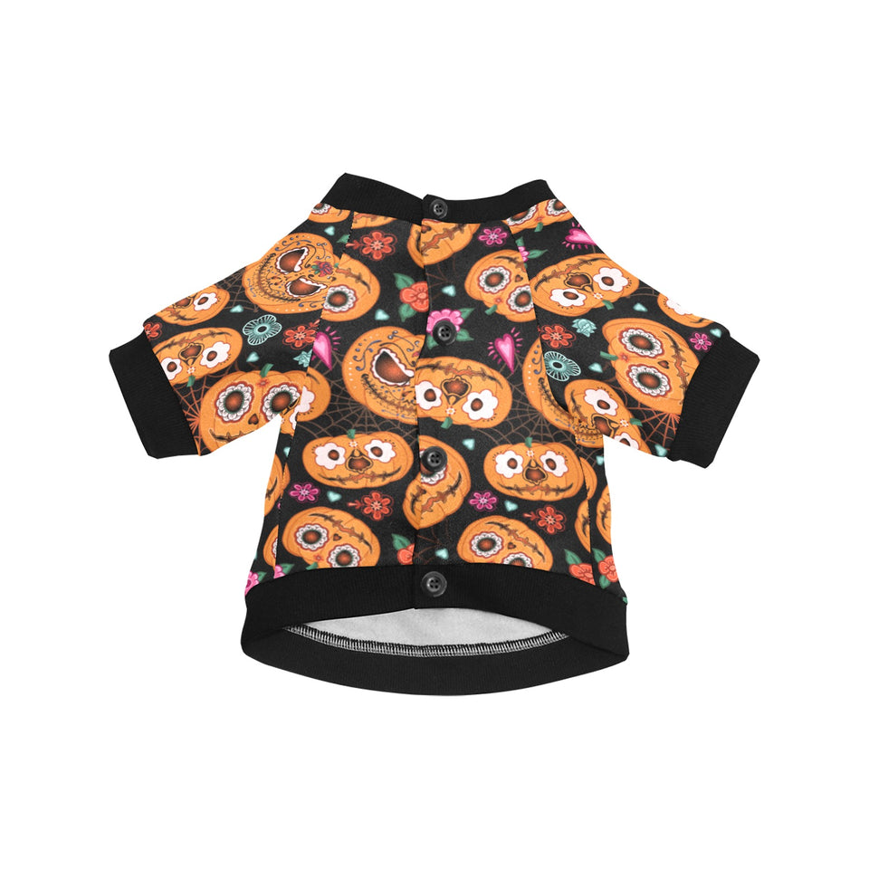 Pumpkin flowers spiderweb Halloween theme All Over Print Pet Dog Round Neck Fuzzy Shirt