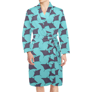 Stingray Pattern Print Design 02 Men's Long Sleeve Belted Night Robe