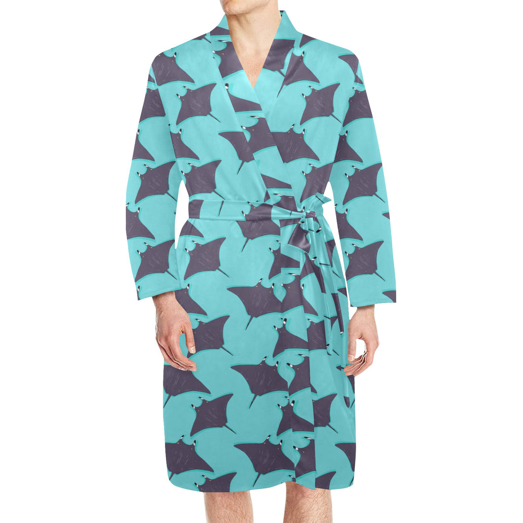 Stingray Pattern Print Design 02 Men's Long Sleeve Belted Night Robe