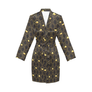 Casino Cards Suits Pattern Print Design 01 Women's Long Sleeve Belted Night Robe