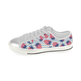 Strawberry pattern blue lines background Women's Low Top Canvas Shoes White