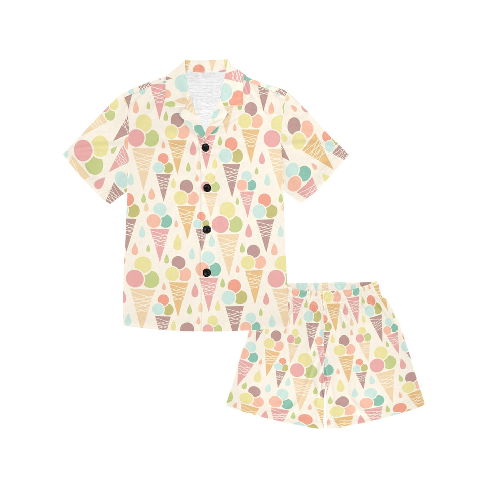 Ice cream cone pattern Kids' Boys' Girls' V-Neck Short Pajama Set