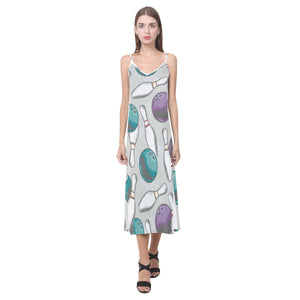 Bowling ball and pin gray background V-Neck Open Fork Long Dress