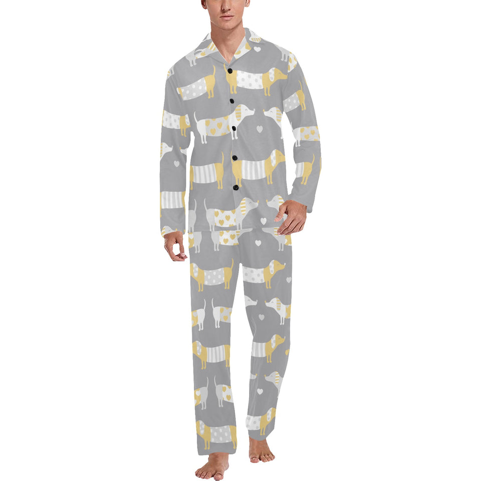Cute dachshund dog pattern Men's Long Pajama Set