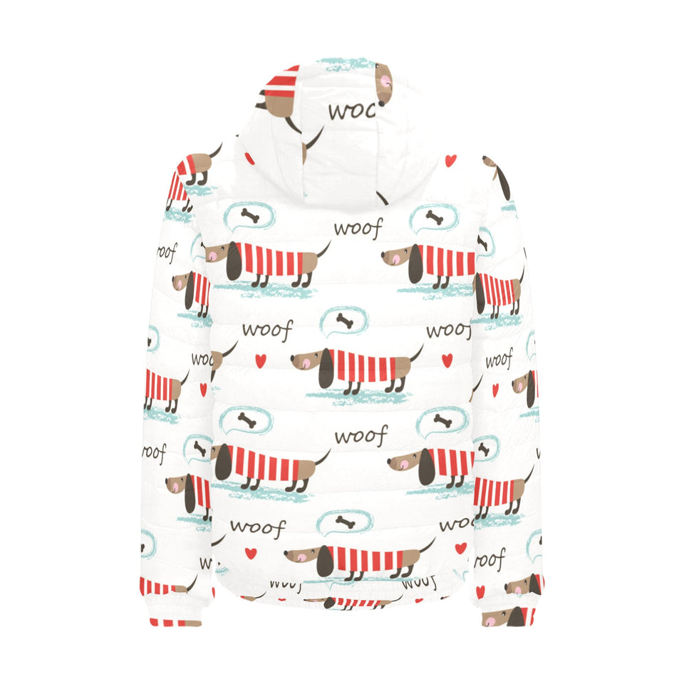 Cute dachshund bone pattern Men's Padded Hooded Jacket