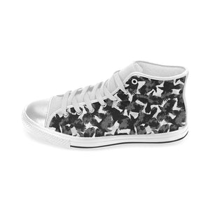 Crow illustration pattern Women's High Top Canvas Shoes White