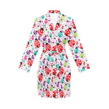 Ladybug Pattern Print Design 03 Women's Long Sleeve Belted Night Robe