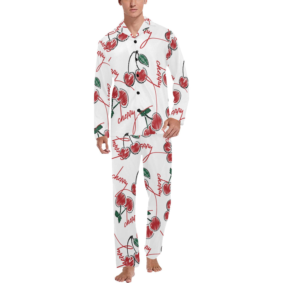 Hand drawn cherry pattern Men's Long Pajama Set