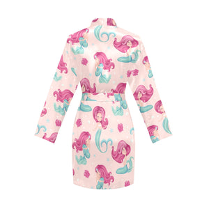 Cute little mermaid pattern Women's Long Sleeve Belted Night Robe