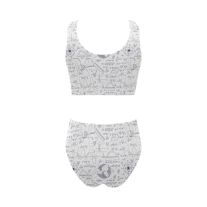 Math Pattern Print Design 03 Chest Bowknot High Waisted Bikini Swimsuit