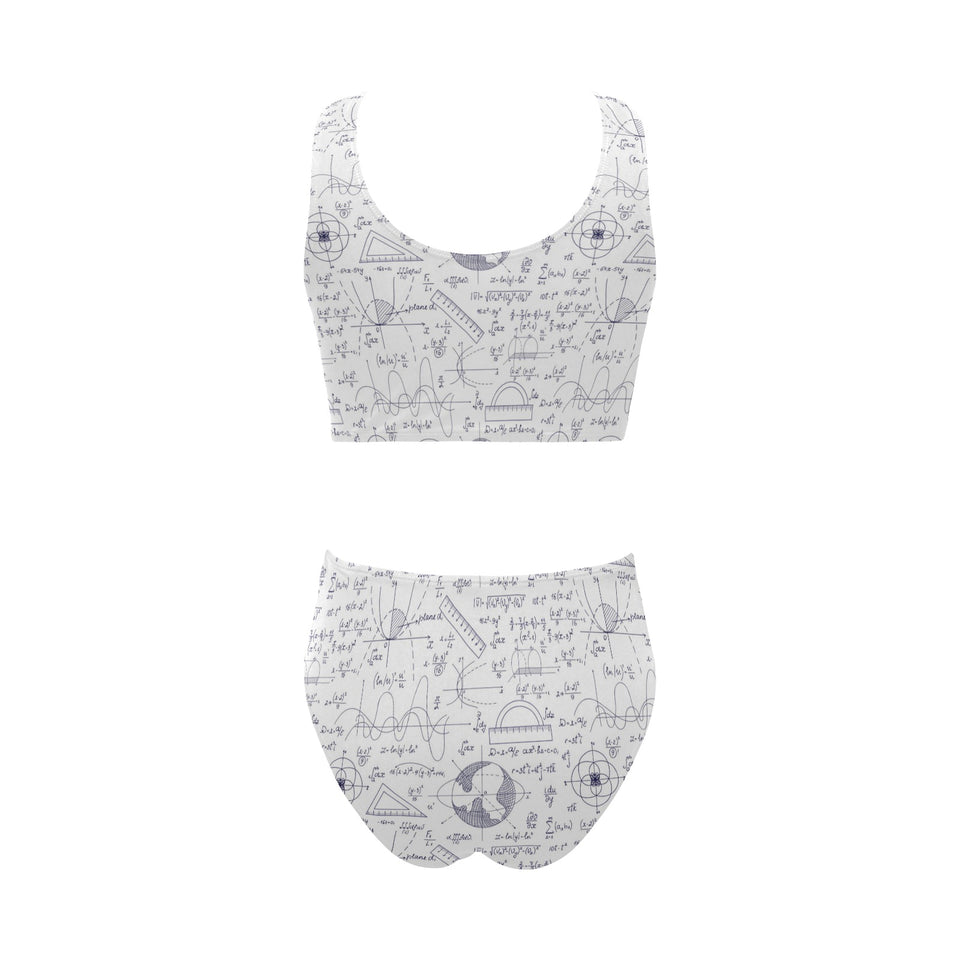 Math Pattern Print Design 03 Chest Bowknot High Waisted Bikini Swimsuit