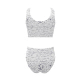 Math Pattern Print Design 03 Chest Bowknot High Waisted Bikini Swimsuit