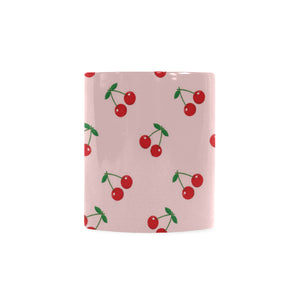 cherry pattern pink background Classical White Mug (Fulfilled In US)