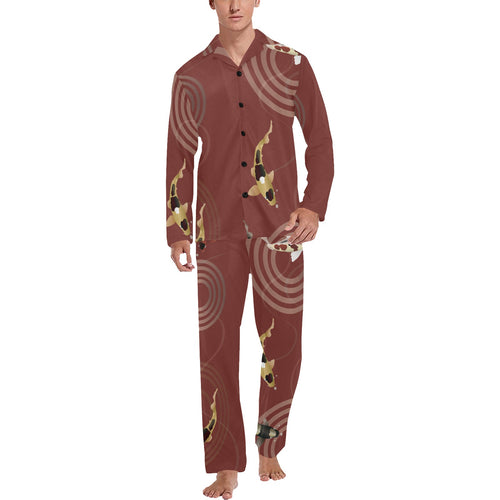 Koi Fish Carp Fish red background Men's Long Pajama Set