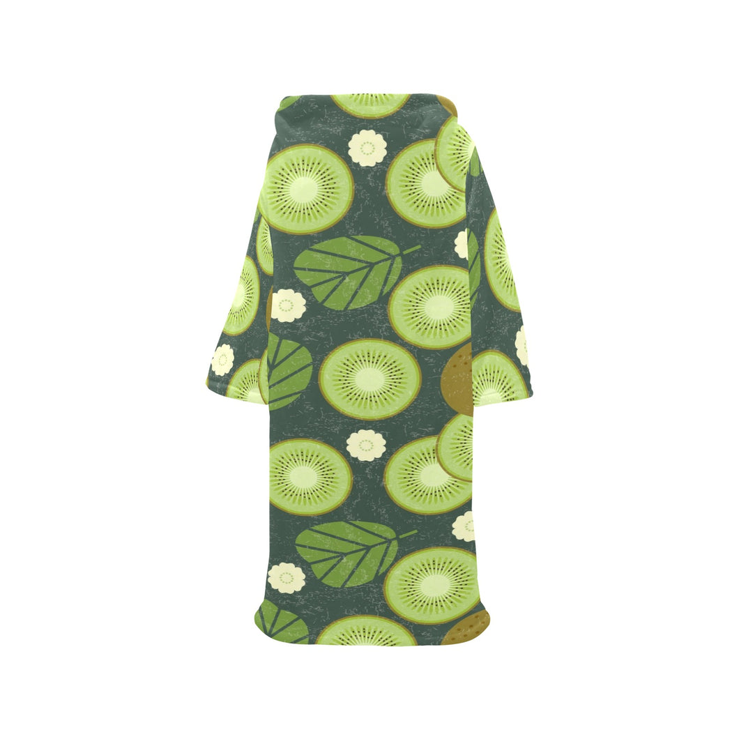 Whole sliced kiwi leave and flower Blanket Robe with Sleeves