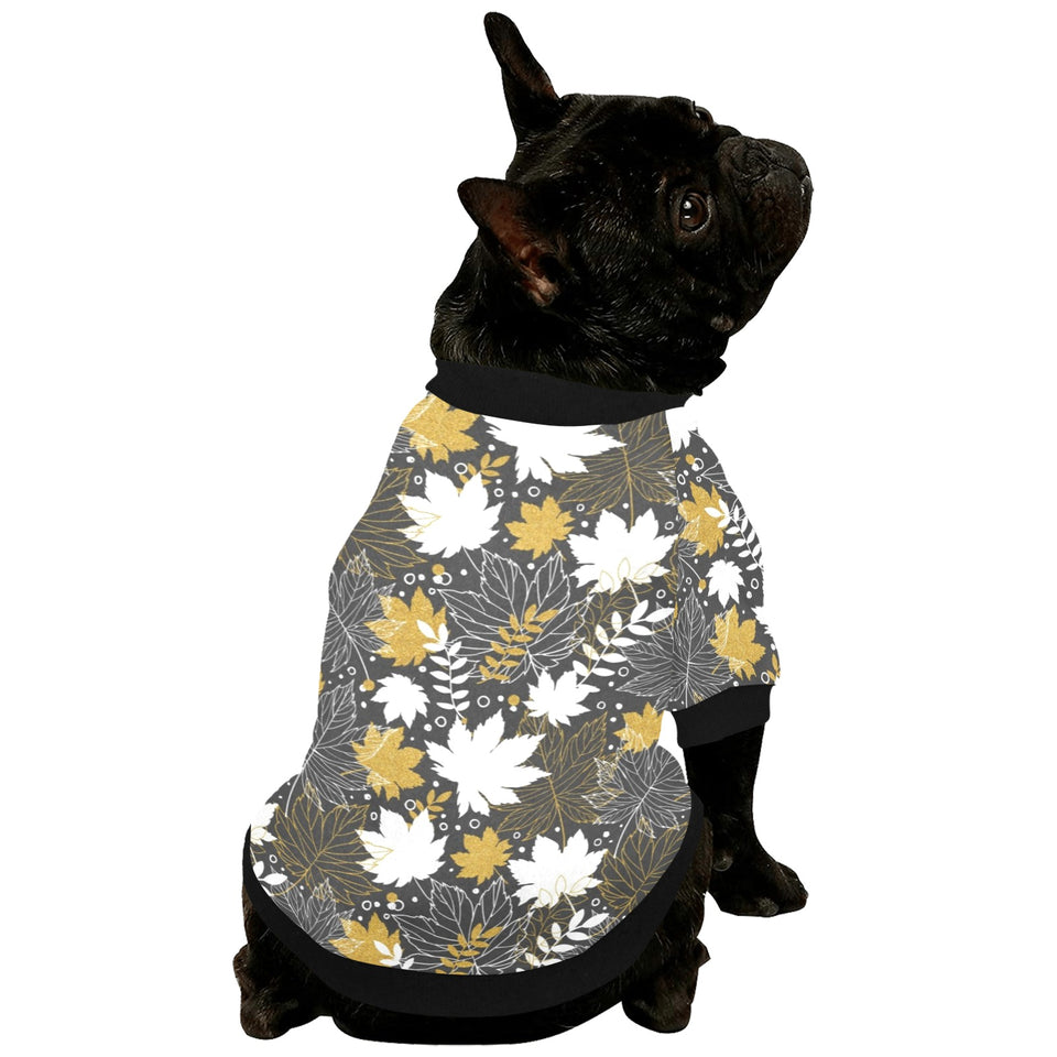 Beautiful gold autumn maple leaf pattern All Over Print Pet Dog Round Neck Fuzzy Shirt