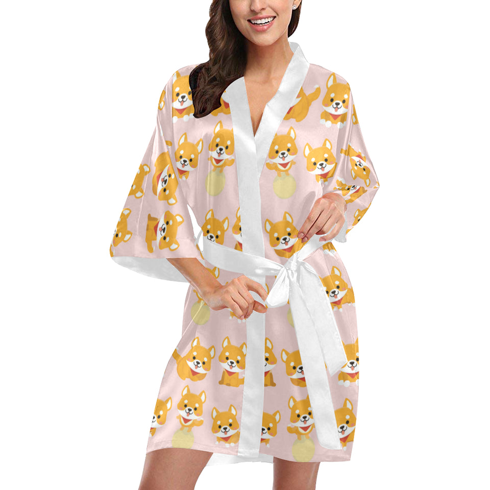 Cute shiba inu dog pattern Women's Short Kimono Robe