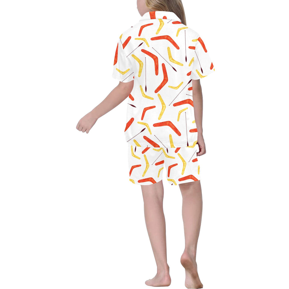 Waterclor boomerang Australian aboriginal ornament Kids' Boys' Girls' V-Neck Short Pajama Set