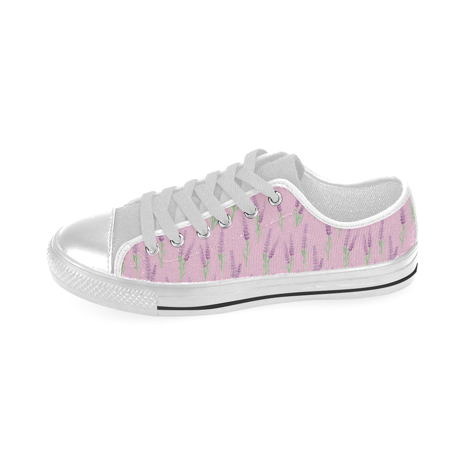 Lavender pattern pink background Men's Low Top Canvas Shoes White