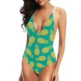 Pineapples pattern green background Women's One-Piece Swimsuit
