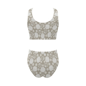 Scallop shell pattern Chest Bowknot High Waisted Bikini Swimsuit