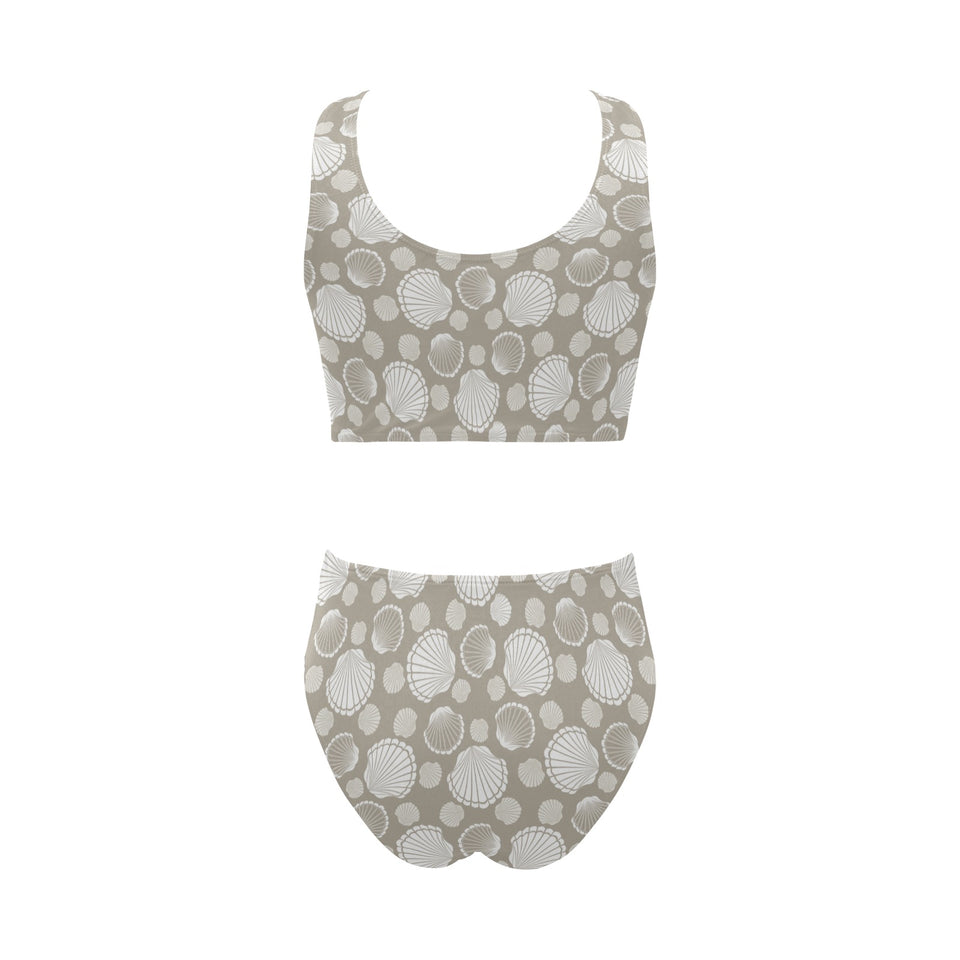 Scallop shell pattern Chest Bowknot High Waisted Bikini Swimsuit