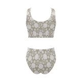 Scallop shell pattern Chest Bowknot High Waisted Bikini Swimsuit