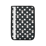 Cute white rabbit polka dots black background Car Seat Belt Cover