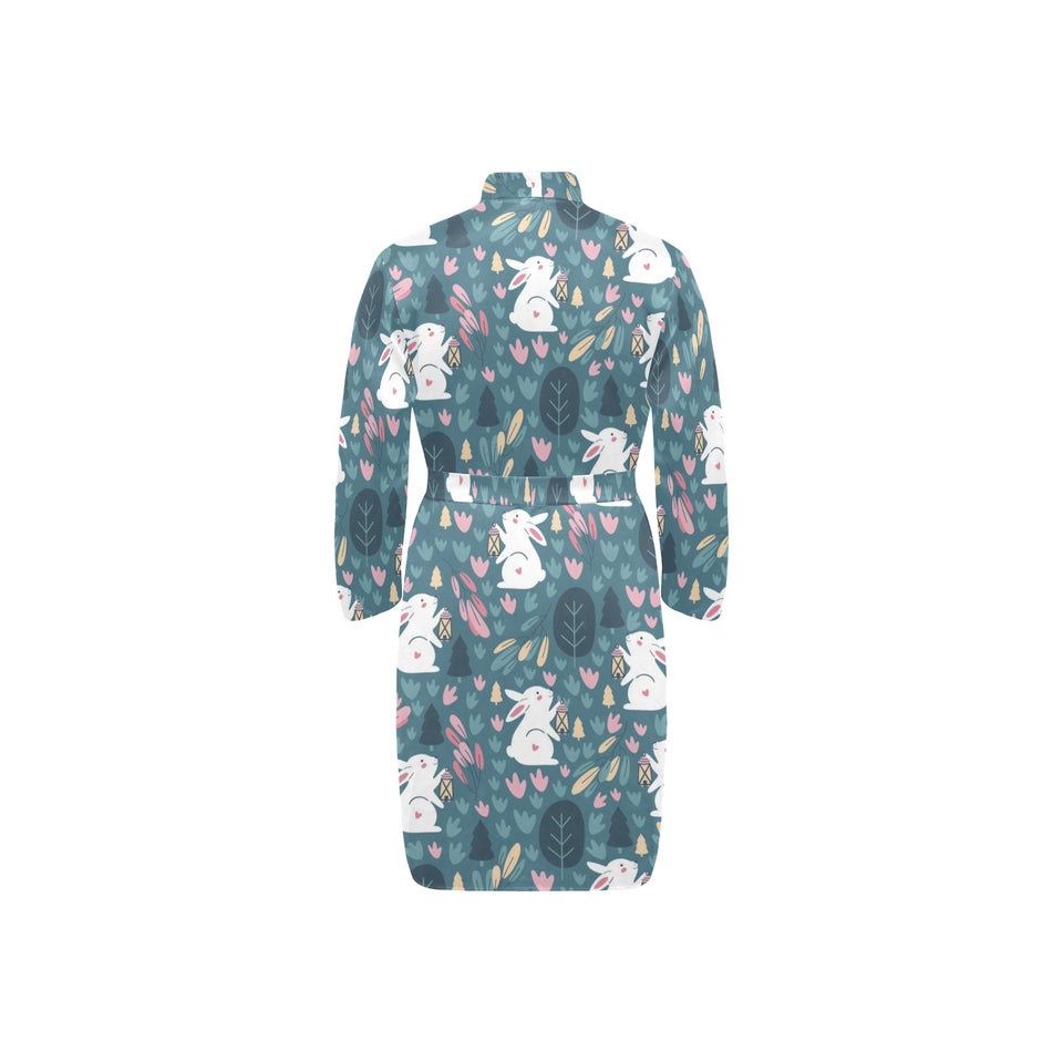 Cute rabbit pattern Men's Long Sleeve Belted Night Robe