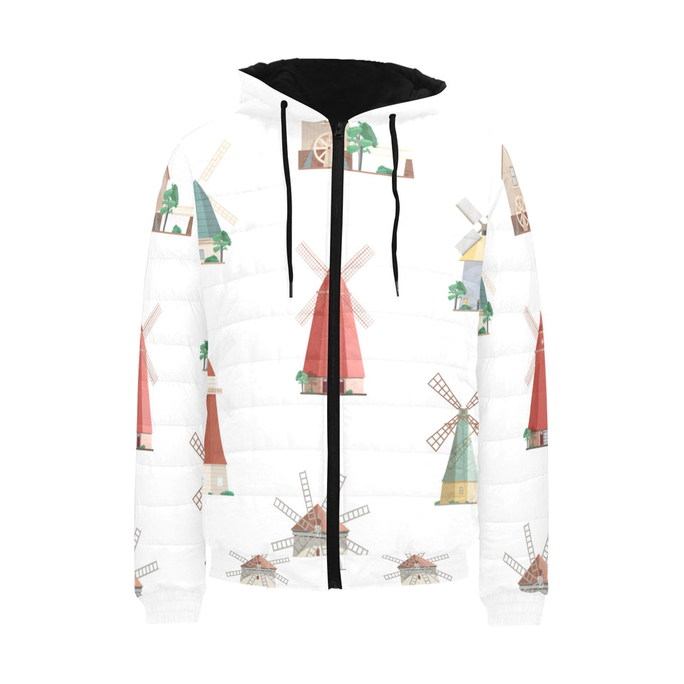 windmill design pattern Men's Padded Hooded Jacket