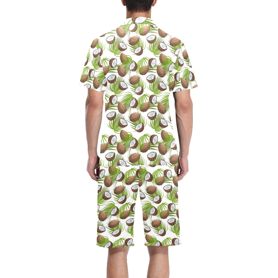Coconut Pattern Print Design 04 Men's V-Neck Short Pajama Set