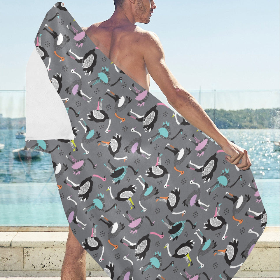 Ostrich Pattern Print Design 01 Beach Towel