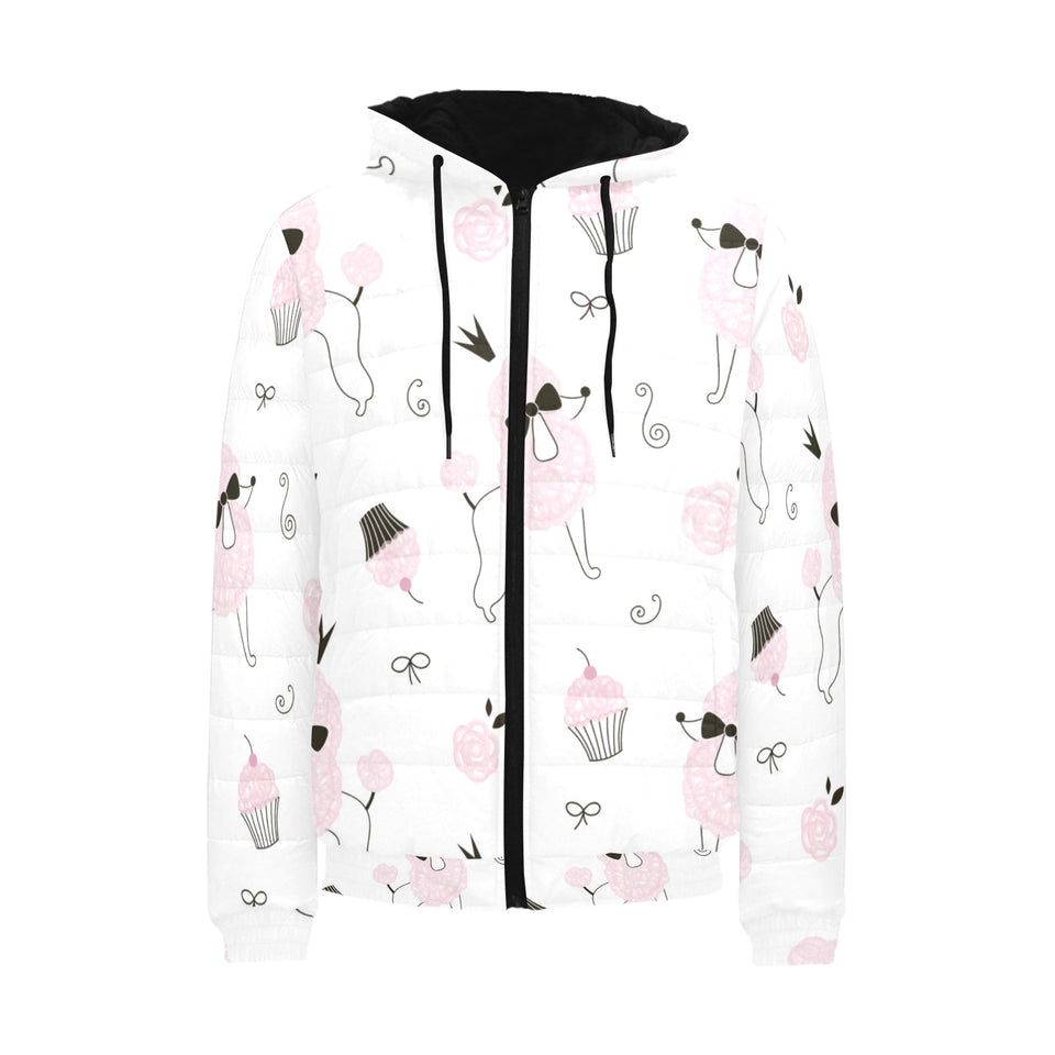 Poodle dog rose cake pattern Men's Padded Hooded Jacket